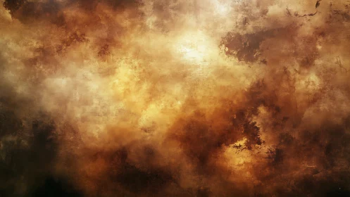 Burnished storm clouds swirl in a glowing abstract sky