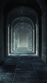Long stone archway corridor fading into distant light.