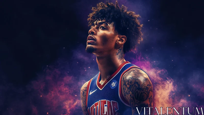 Tattooed basketball player in nebula styled digital portrait.