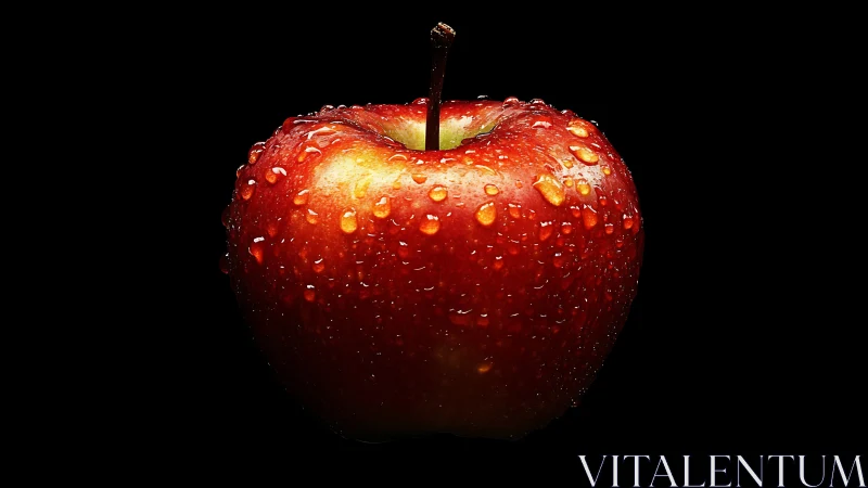 Dewlit crimson apple glows like a tiny planet in shadow