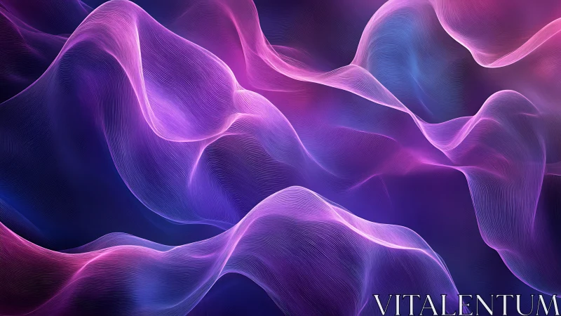 Abstract flowing waveforms in violet, pink and blue gradient.