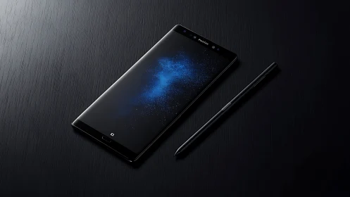 Premium Smartphone with Stylus Pen on Textured Surface.