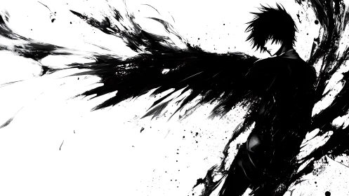 Inkwing rebel erupts from the canvas in monochrome fury