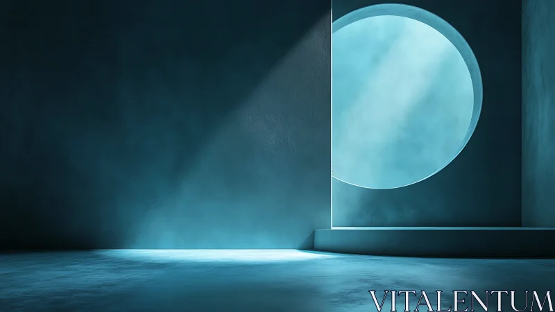 Quiet lunar portal in a teal minimalist dream chamber.