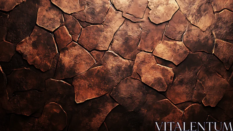 Sunlit copper stone mosaic with warmly weathered texture.