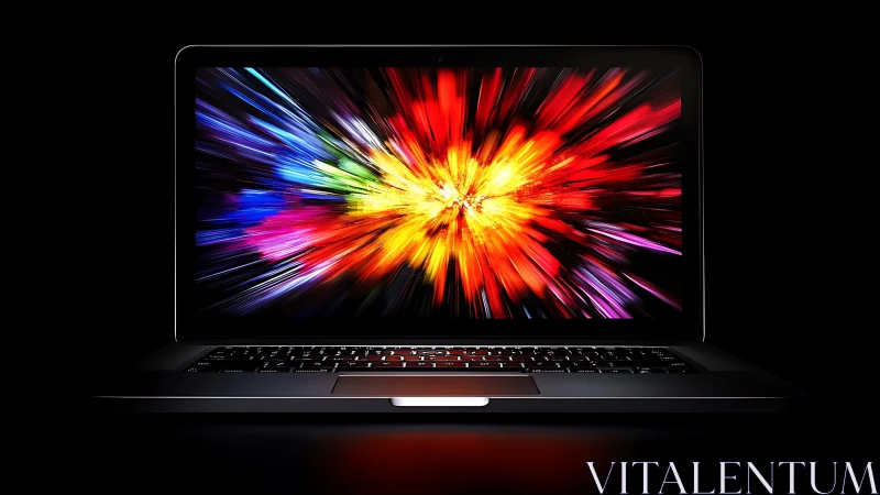 Laptop screen showing intense multicolor light burst effect.