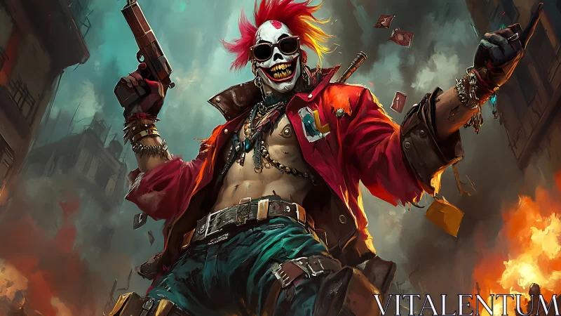 Punk clown outlaw ignites a riot of color and chaos.