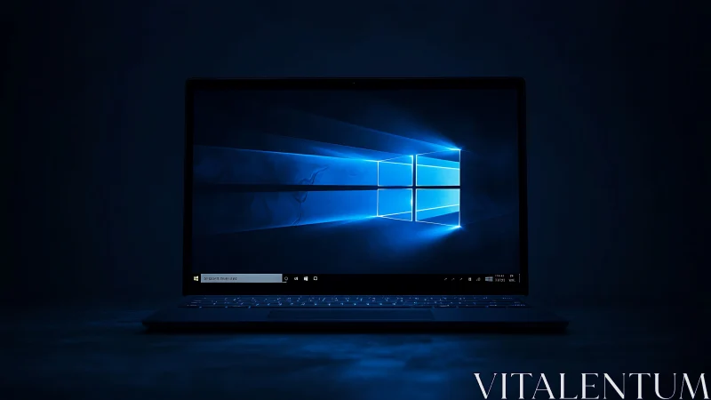 Cool blue laptop screen glows softly in a dark quiet room