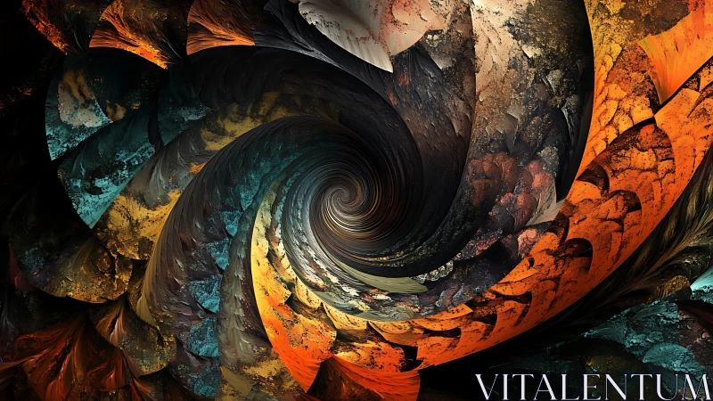 Fractal spiral pattern twists inward with textured color bands