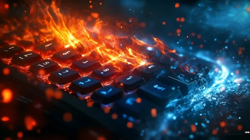 Keys ignite and freeze as digital fire duels shimmering ice
