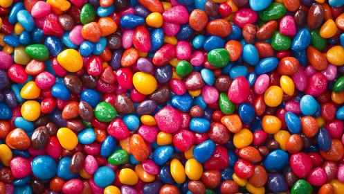 Multicolored glossy candies packed densely across entire frame