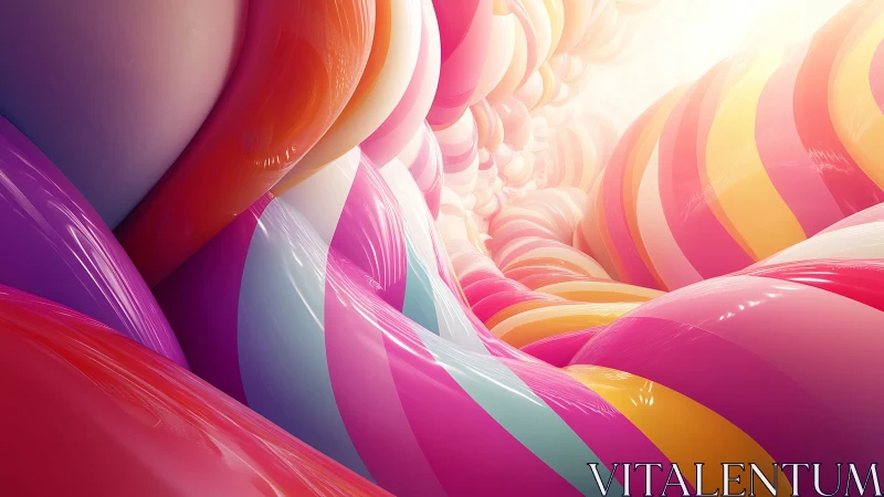 3D striped candy tunnel with luminous high-gloss curvature.