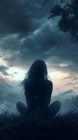 Quiet sunset watcher resting beneath a moody sky.