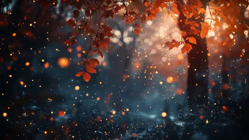 Autumn Foliage Against Luminous Bokeh Dreamscape.