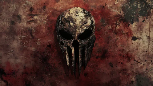 Weathered skull emblem hangs boldly on a scarred wall