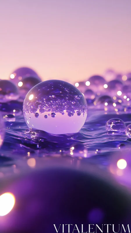 Lavender orbs surf twilight waves and cradle tiny galaxies