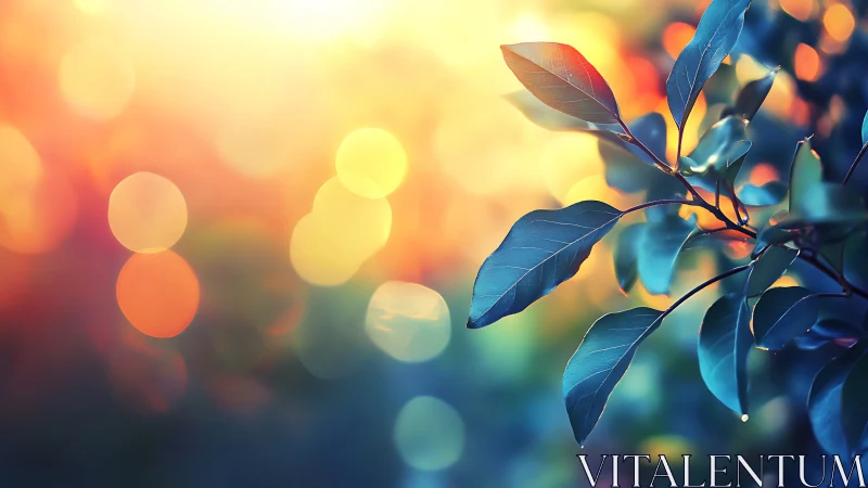 Backlit foliage with bokeh gradients in digital painting style.