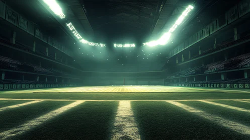 Luminous empty stadium field waiting for its next roar.