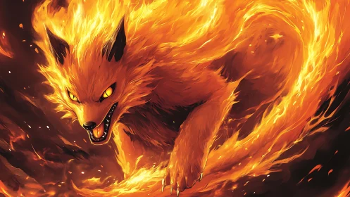 Inferno fox slashes through darkness in a spiraling blaze