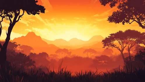 Golden savanna sunrise bathing quiet hills in warm light.