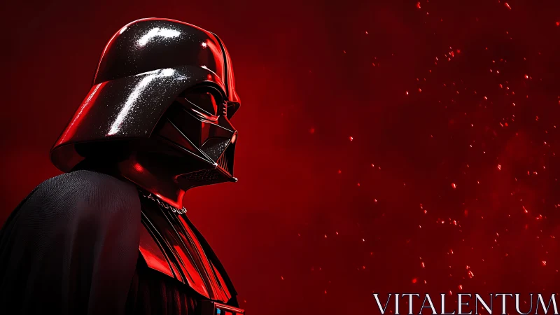 Dark armored figure in profile against vivid red field.