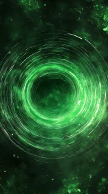 Emerald cosmic vortex with luminous concentric ripples.