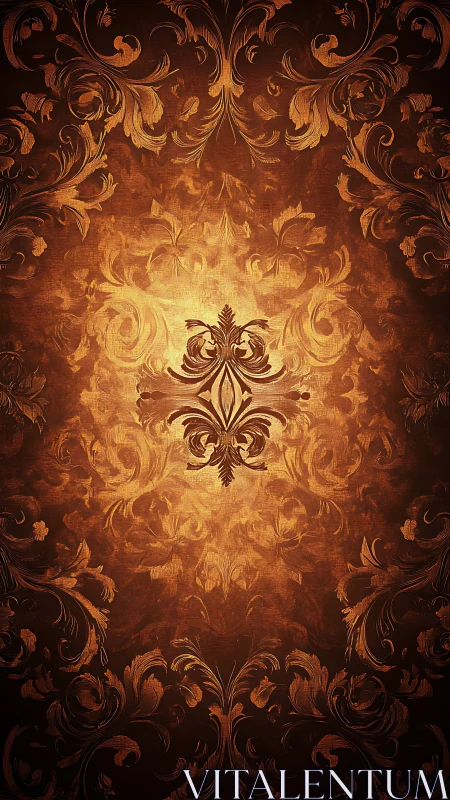 Baroque floral damask pattern with glowing copper center.