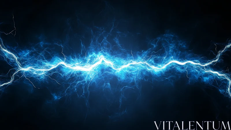 High-voltage blue electrical arc discharging across dark void