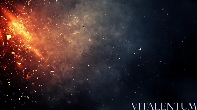 Radiant particle explosion with chromatic gradient transition and volumetric dispersal.