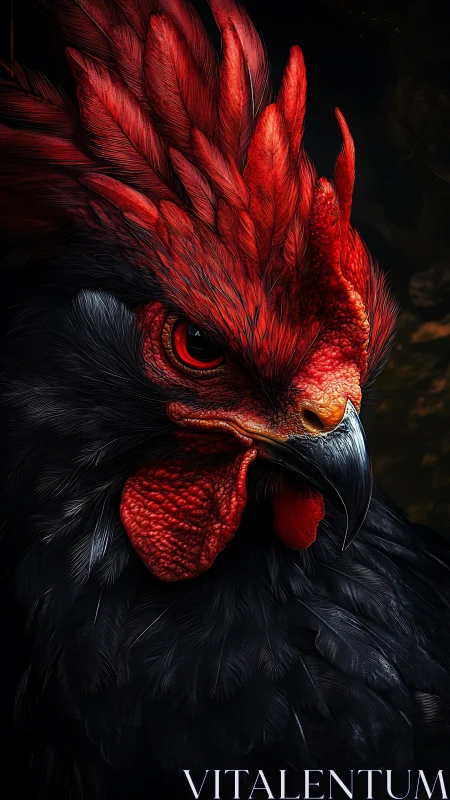 Red Crested Raptor Portrait Against Dark Background.