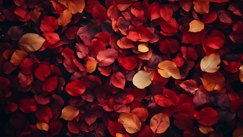 Autumn leaf carpet forms dense, high-contrast chromatic field