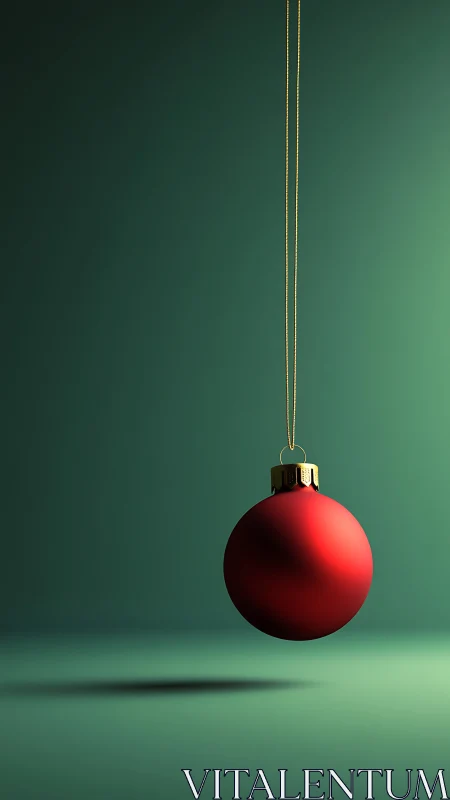 Minimalist red ornament suspended in controlled studio lighting.