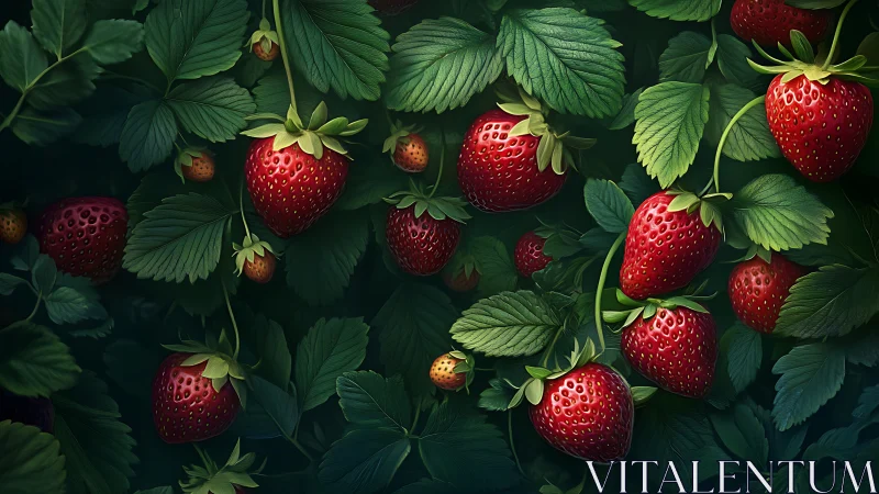 Sunlit strawberry vines glow with ripe, garden-fresh sweetness