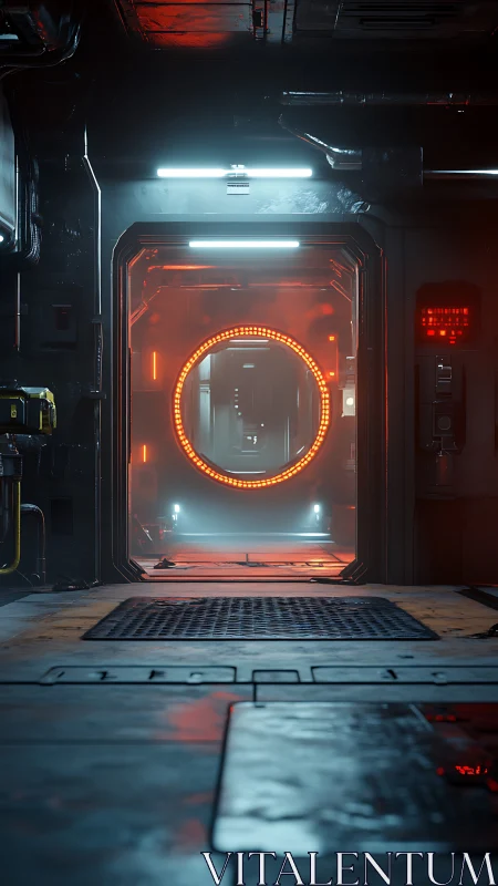 Sci fi corridor frames circular orange energy portal