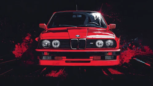 Red BMW E30 M3 front view centered on dark background