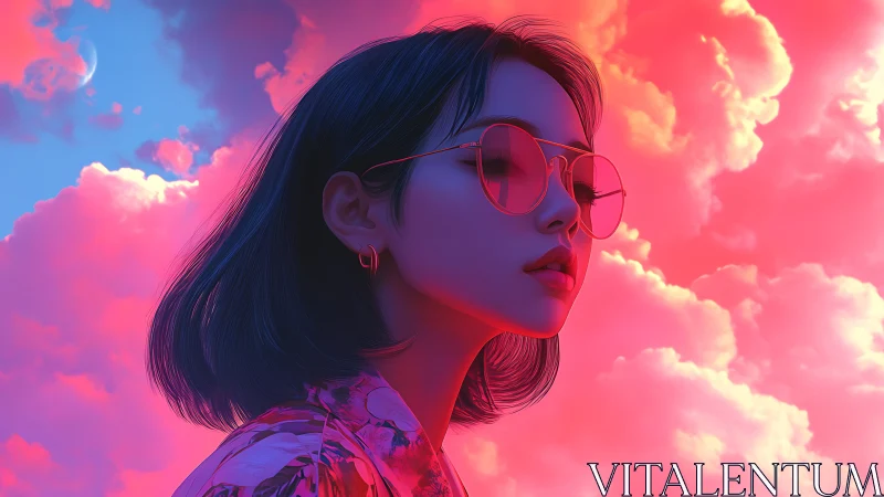 Neon-lit profile portrait under saturated magenta cyan sky