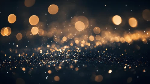 Golden bokeh lights and glitter in soft, dreamy abstract style.