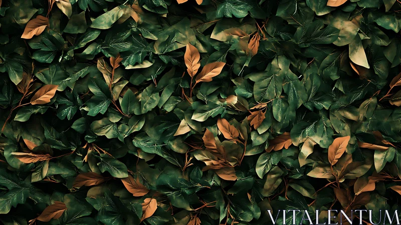 Cozy green leaf wall with soft earthy copper accents.