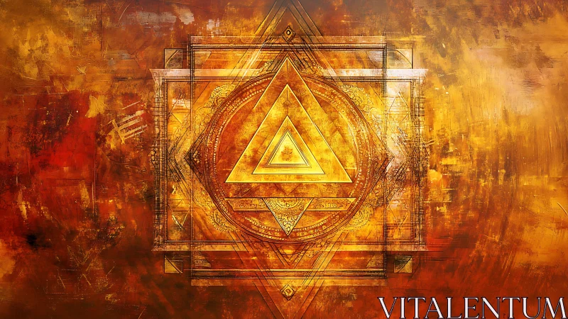 Golden sacred geometry mandala with radiant triangles.