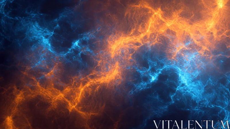 Fractal plasma nebula with intersecting blue and orange filaments