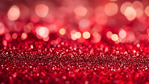 Red glitter surface shows shallow depth of field bokeh lights