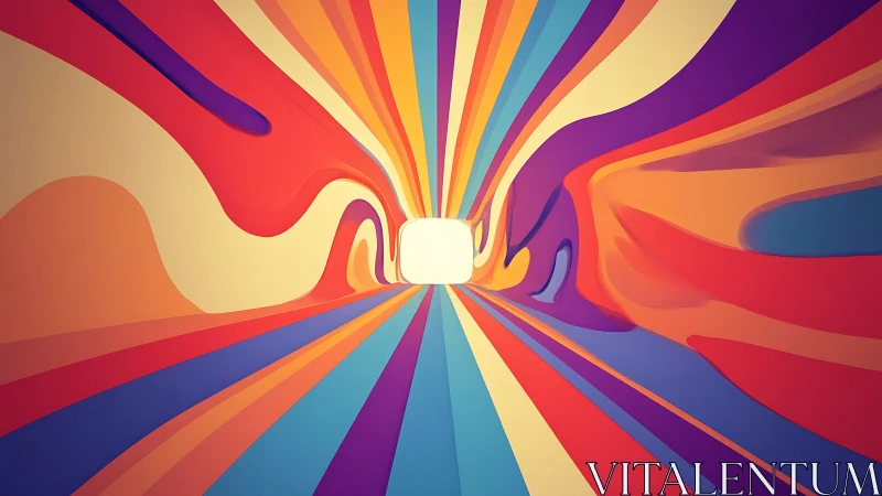 Radiant chromatic tunnel converges around central white portal