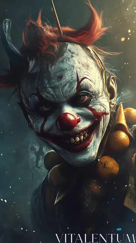Digital painting portrait of sinister horror clown bust.