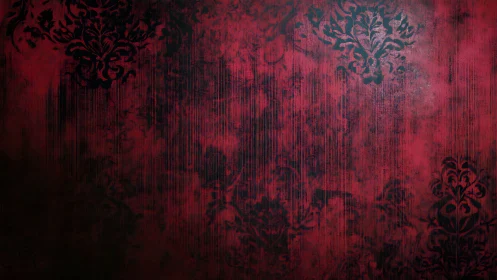 Distressed red damask backdrop reveals grunge textural layering