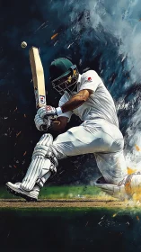 Cricket bat meets thunderous sky in mid-swing magic.