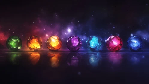 Chromatic crystal spheres align on reflective cosmic surface