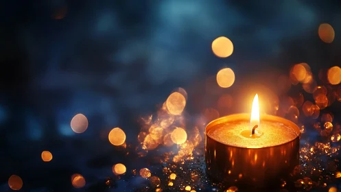 Cozy candle glow bringing warmth to a dreamy night scene.