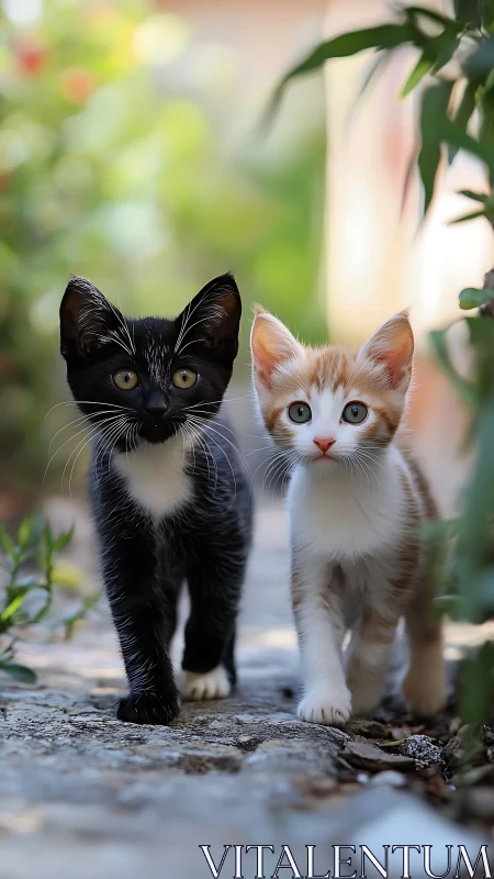 Two Adorable Kittens Exploring Together in Nature