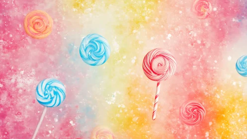 Whimsical Lollipop Dream in Pastel Clouds.
