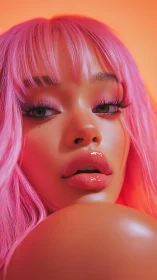 Electric pink portrait under neon coral glow lighting.